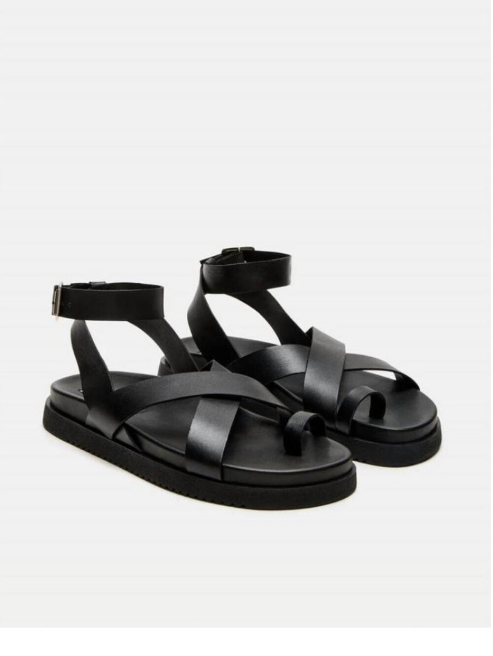 Steve Madden Black Cross-Strap Ankle Buckle Sandals